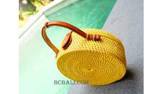 straw raffia rattan handbag circle yellow color